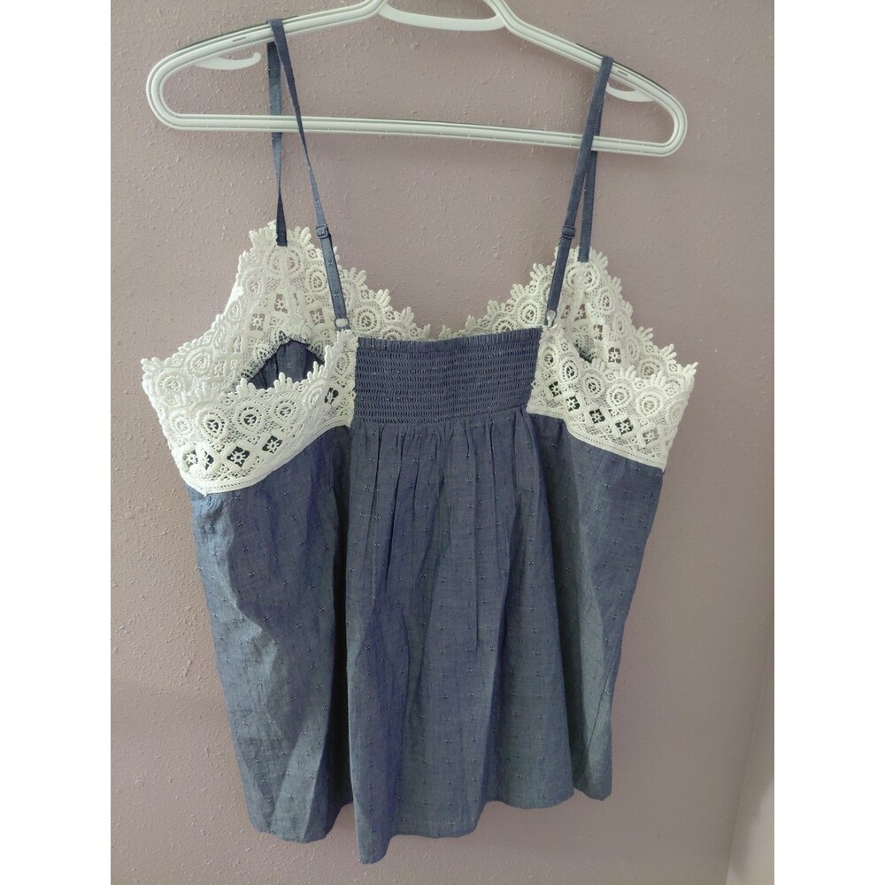Sundance Chambray Lace Trim Adjustable Straps Tank Top Size Large - Picture 6 of 11